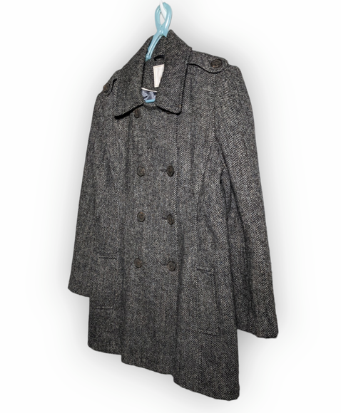 House Of Bruar Harris Tweed Grey Herringbone Double Breasted Jacket Size 12 VGC - Picture 2 of 8